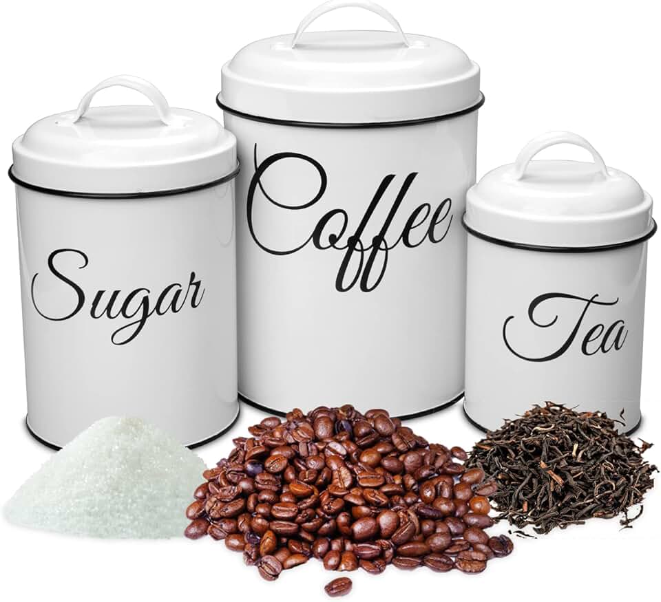 3-Piece Vintage Kitchen Canister Set for Tea, Sugar, Coffee