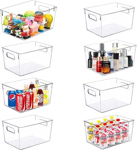 Set of 8 Clear Plastic Storage Bins for Kitchen and Home