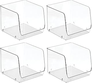 Set of 4 clear open-front storage bins for home use