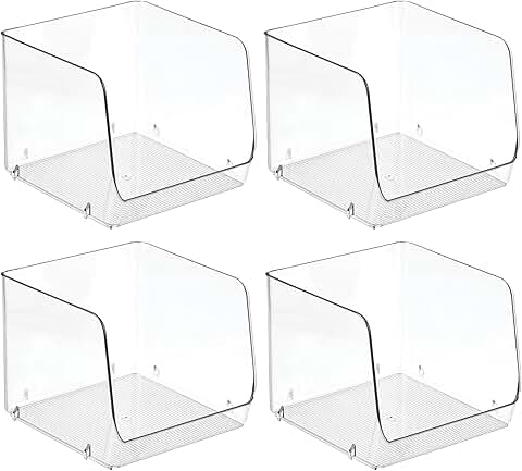 Set of 4 clear open-front storage bins for home use
