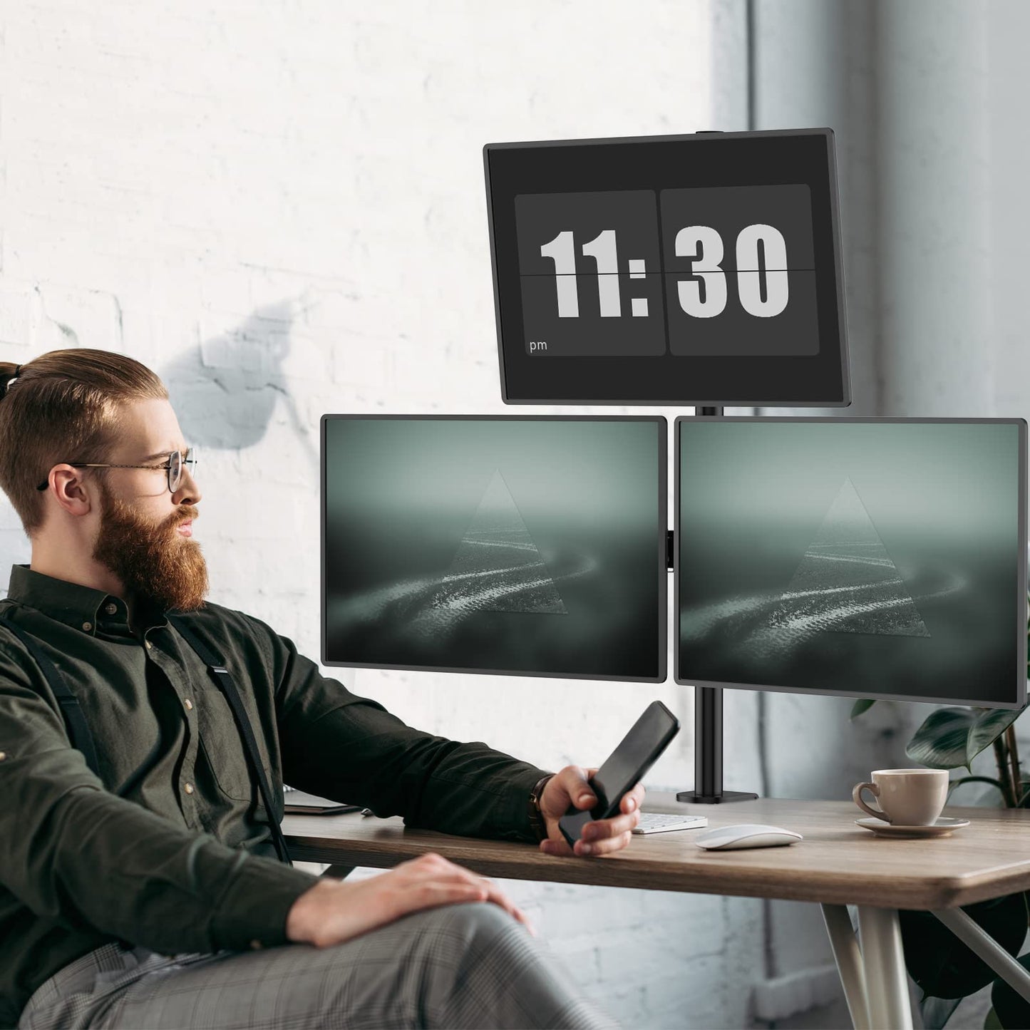 Triple Monitor Stand, Fully Adjustable Three Monitor Desk Mount Fits 3 Screens up to 27 inch, 22 lbs. Weight Capacity per Arm (M003), Black