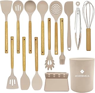 Silicone Kitchen Utensil Set with Wooden Handles