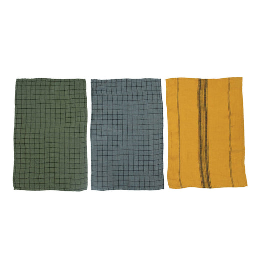 Linen, Set of 3 Colors Tea Towel, Multicolored 3