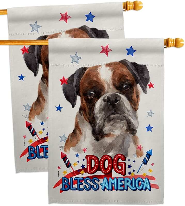Patriotic Boxer Dog House Flag, 2 Pack