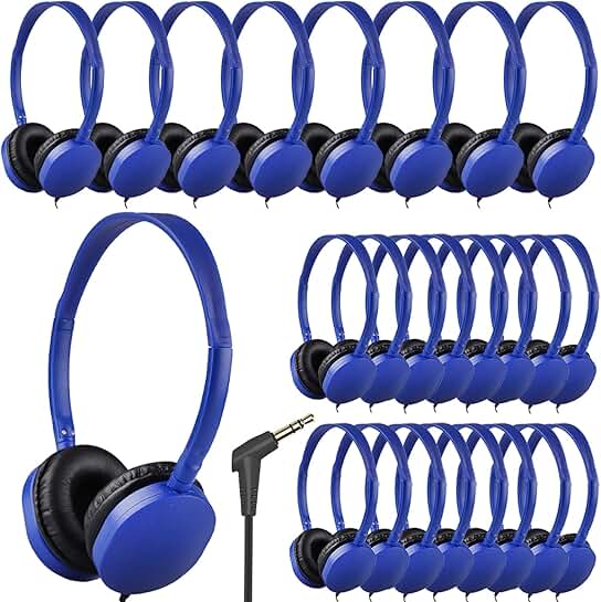 25 Pack Adjustable On-Ear Headphones for Kids and Students