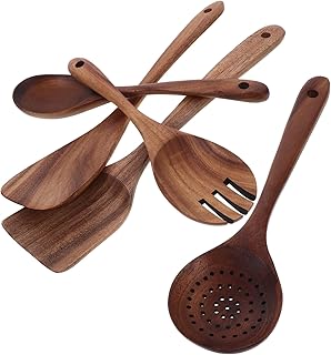 Kitchen Utensil Set with Non-Stick Cookware and Wooden Handles
