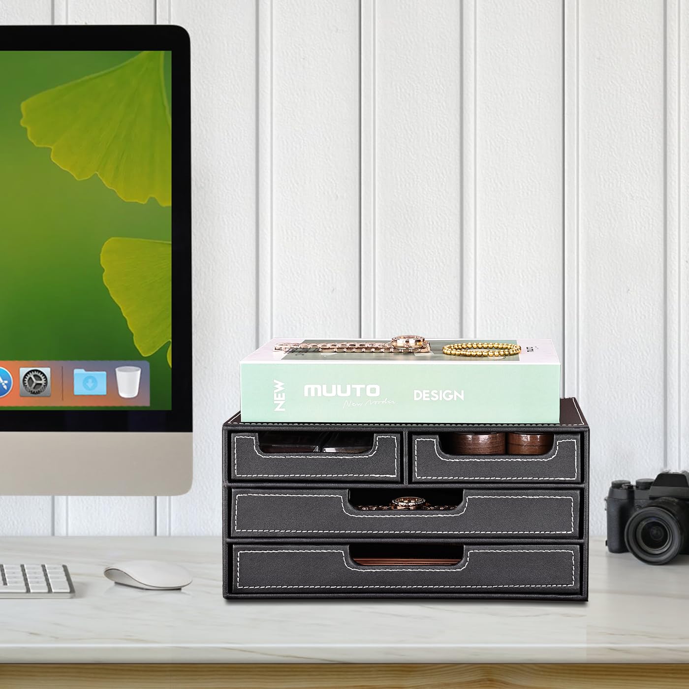 Small PU Leather Desk Organizer with 4 Drawers