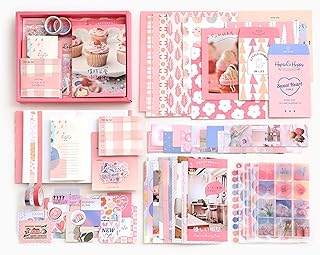 Vintage Scrapbook Kit with Notebook, Paper, Stickers, Washi
