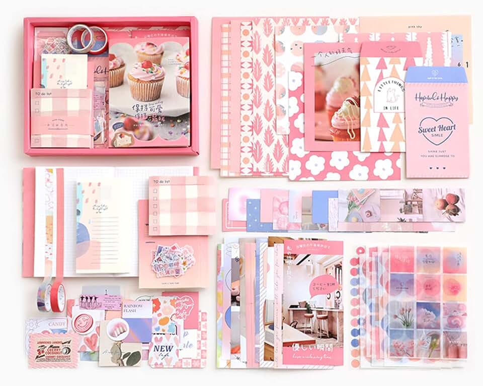 Vintage Scrapbook Kit with Notebook, Paper, Stickers, Washi