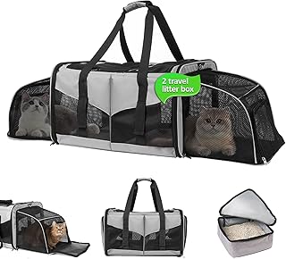 Expandable Cat Carrier with Litter Box for Travel