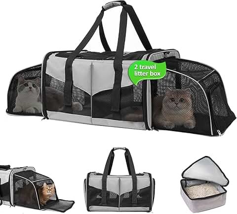 Expandable Cat Carrier with Litter Box for Travel