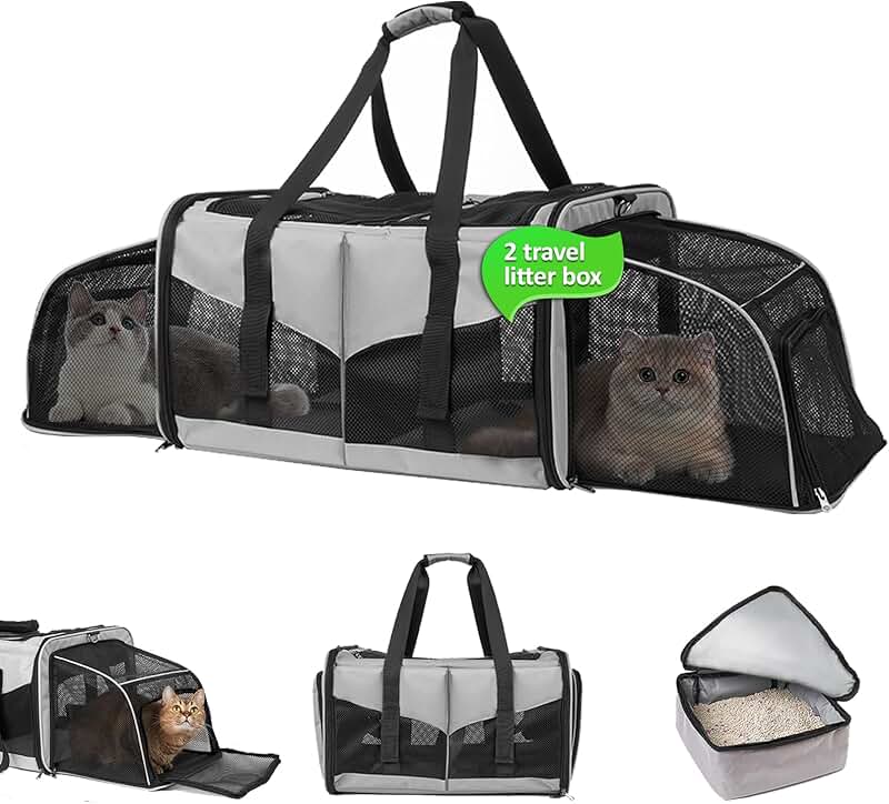 Expandable Cat Carrier with Litter Box for Travel
