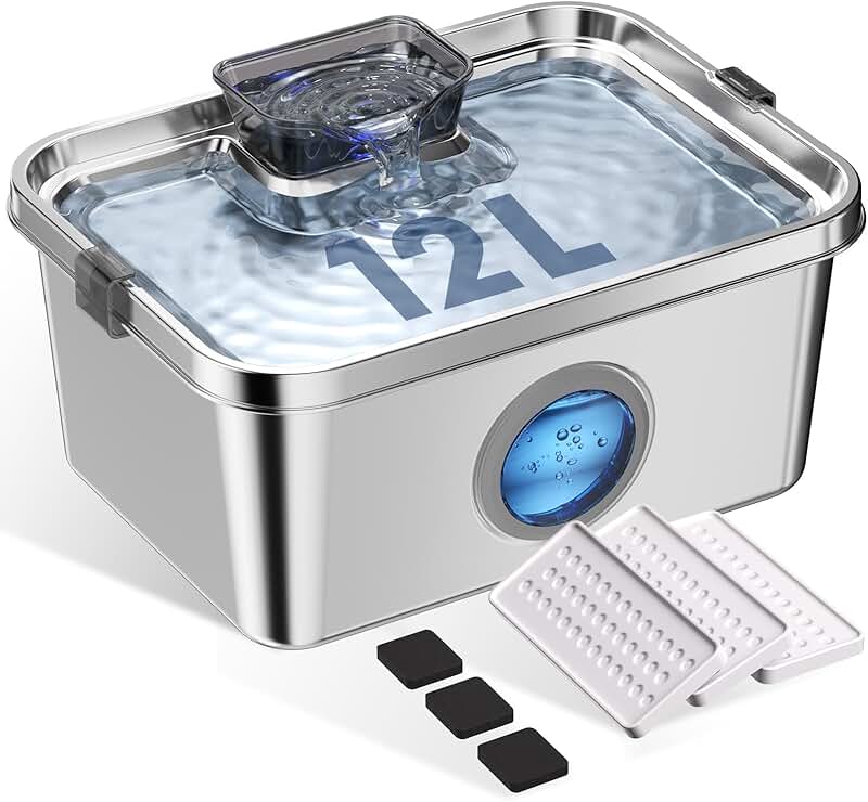 Stainless Steel Dog Water Fountain with Water Window