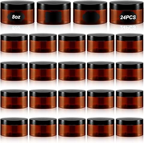 24 Pack 8 oz Plastic Jar Containers with Lids and Labels