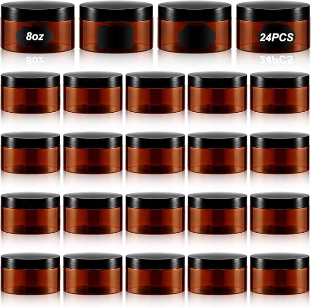 24 Pack 8 oz Plastic Jar Containers with Lids and Labels