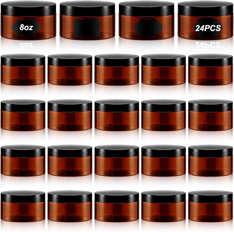 24 Pack 8 oz Plastic Jar Containers with Lids and Labels