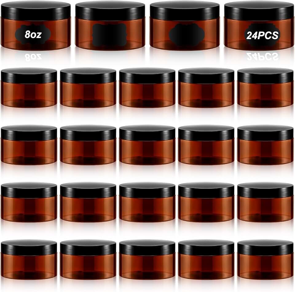 24 Pack 8 oz Plastic Jar Containers with Lids and Labels