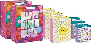 Assorted Birthday Gift Bags with Sun, Balloons, Flowers