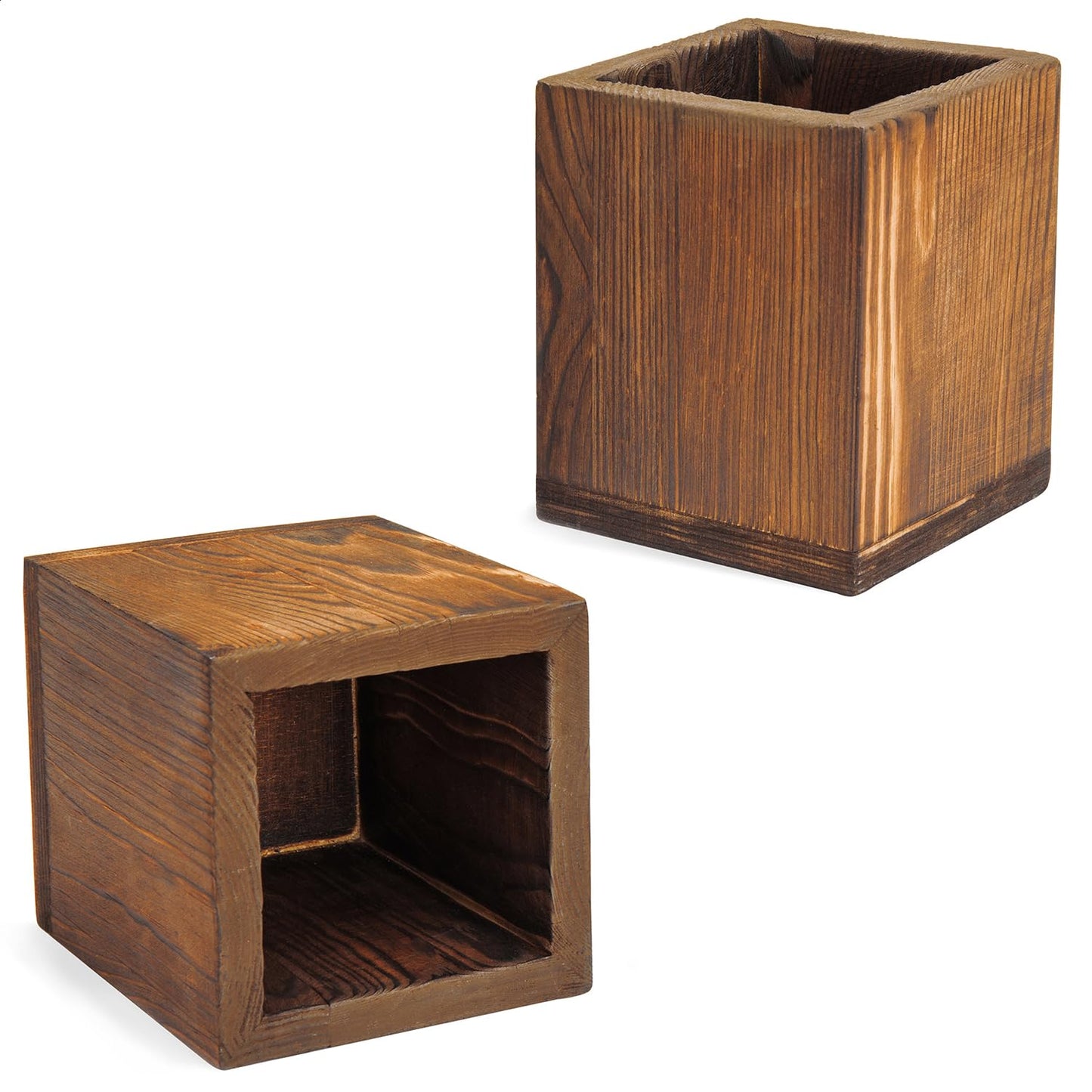 Set of 2 Natural Wood Desktop Pen Holders