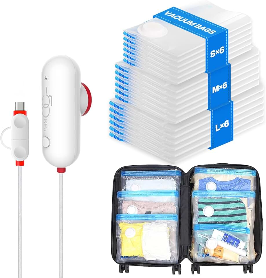 18 Vacuum Storage Bags with USB Pump for Clothes and Travel