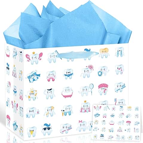 Cartoon First Tooth Gift Bag with Tissue and Card