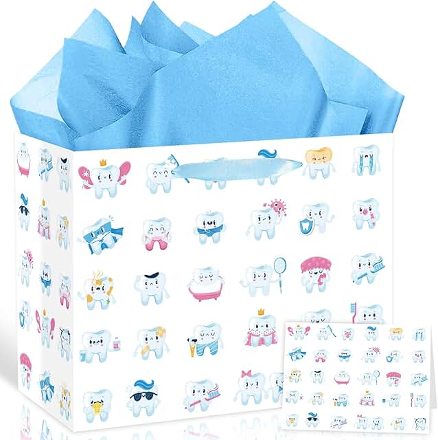 Cartoon First Tooth Gift Bag with Tissue and Card