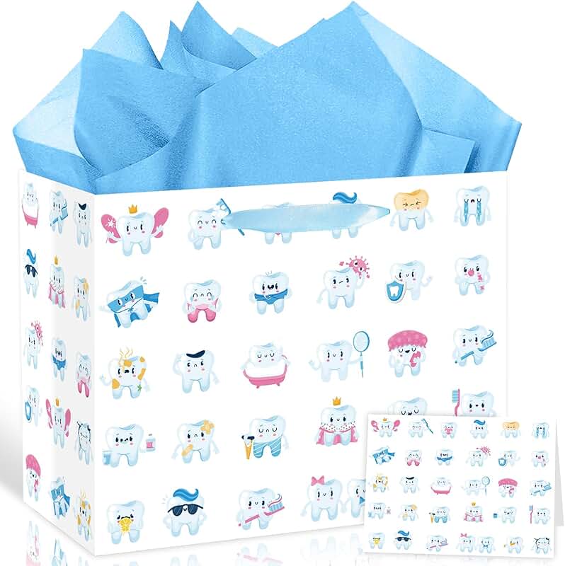 Cartoon First Tooth Gift Bag with Tissue and Card