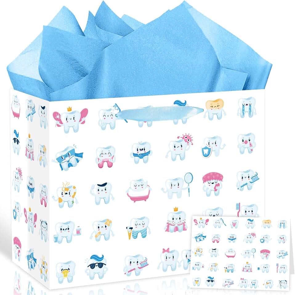 Cartoon First Tooth Gift Bag with Tissue and Card