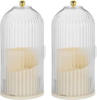 Cream 2-Pack Rotating Makeup Brush Holder with Clear Lid