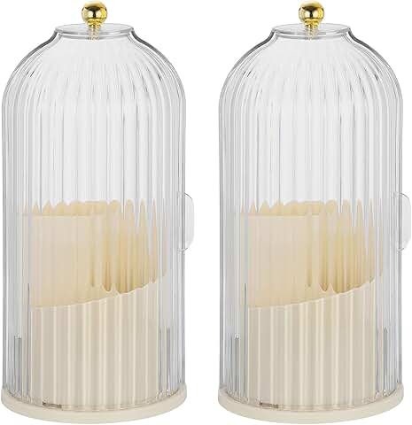 Cream 2-Pack Rotating Makeup Brush Holder with Clear Lid