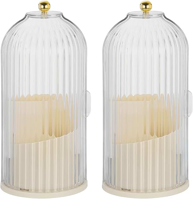 Cream 2-Pack Rotating Makeup Brush Holder with Clear Lid