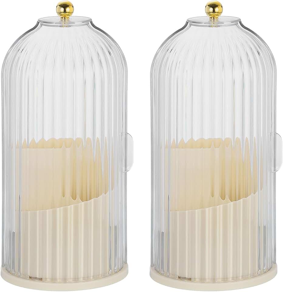 Cream 2-Pack Rotating Makeup Brush Holder with Clear Lid