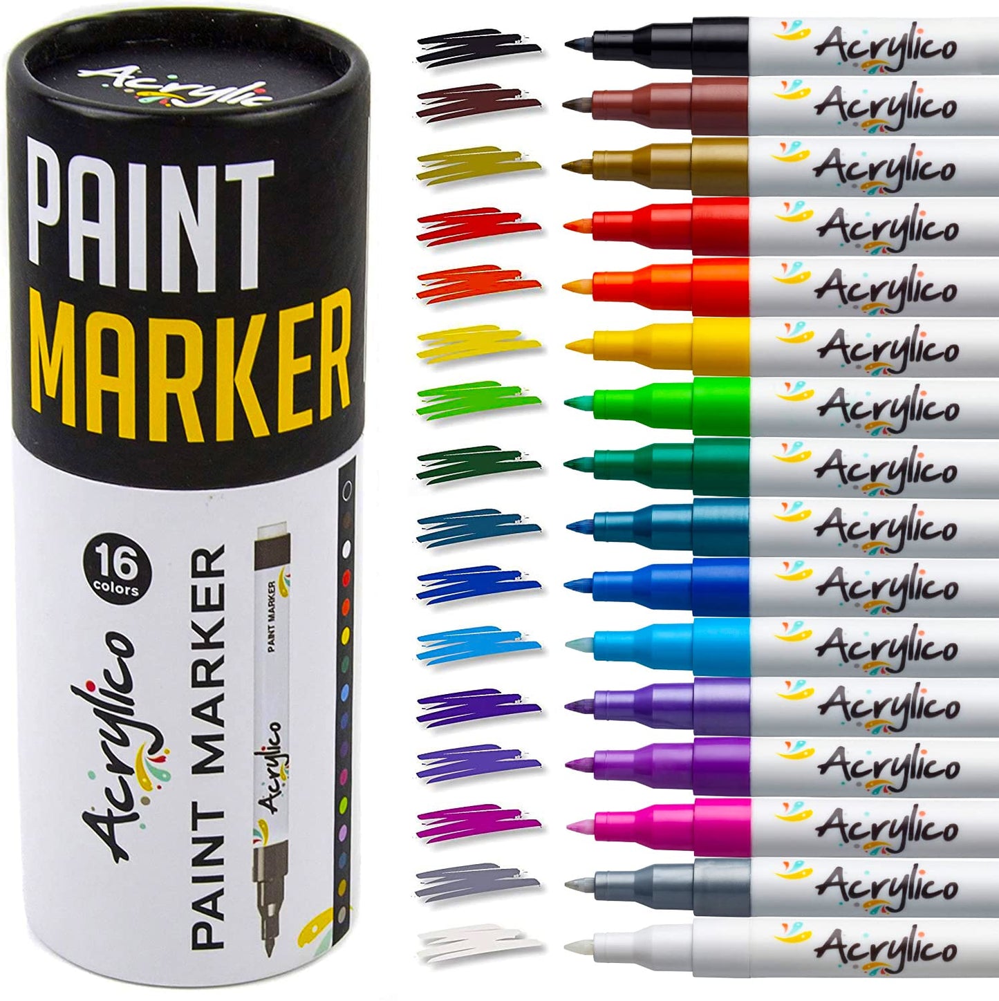 Acrylic Paint Markers Set of 16 Extra Fine Tips