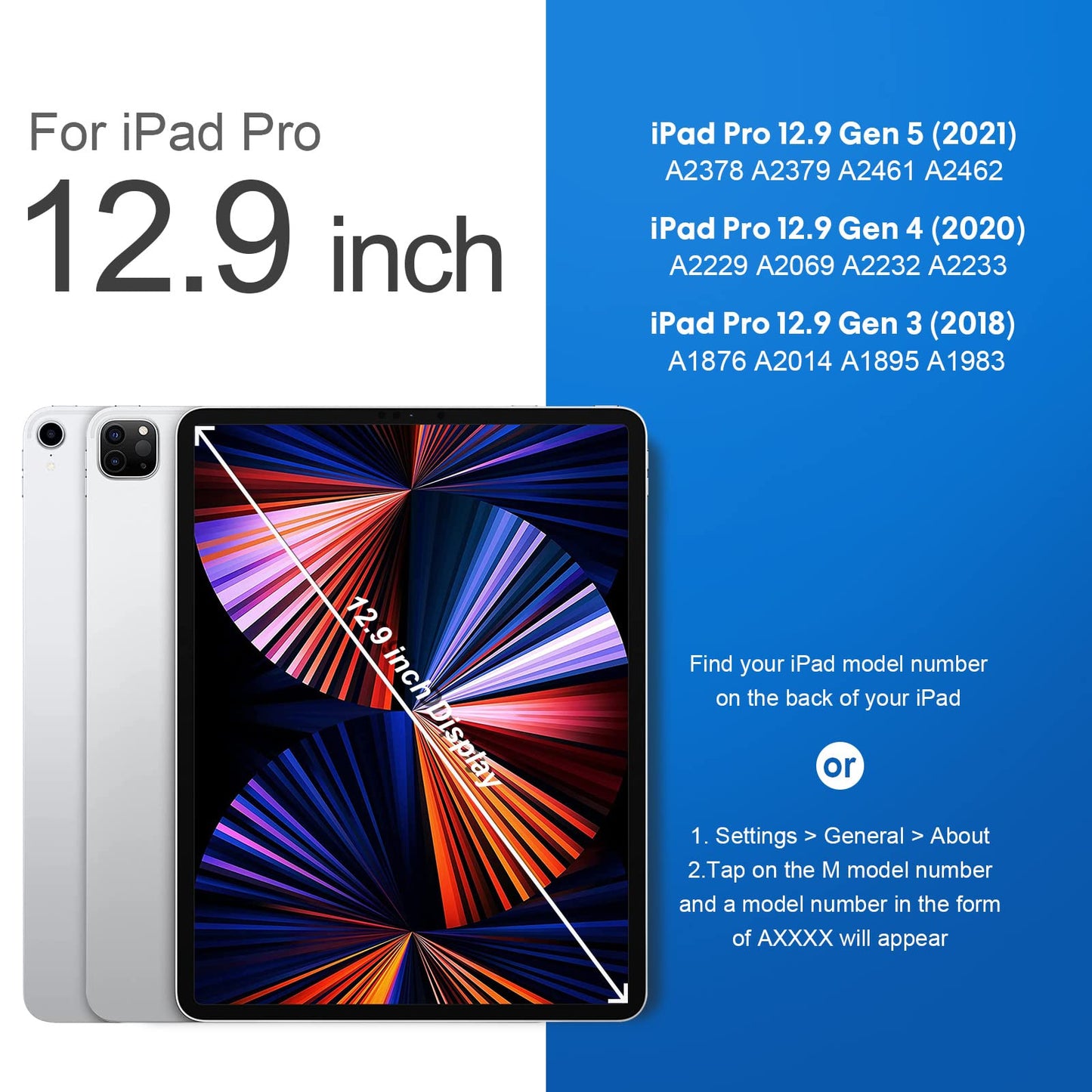 iPad Pro 12.9 inch 5th Generation 2021 Case with Keyboard and Touchpad, Compatible with iPad Pro 12.9-inch 4th Gen 2020 / 3rd Gen 2018, Wireless Apple Pencil Charging, Rainbow Backlights - Black