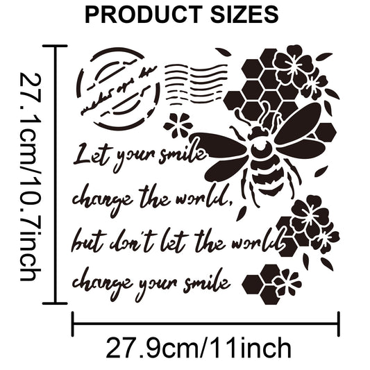 Vintage Bee Stamp Template 11.8x11.8in with Paint Brush