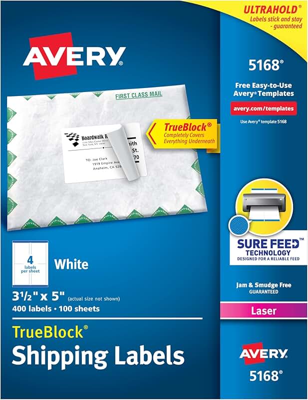 White 3.5" x 5" Printable Shipping Labels, 400 Sheets