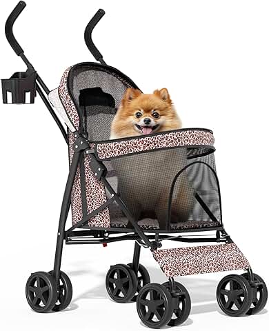 Pet Stroller with 4 Wheels, Easy Fold, Mesh, Storage