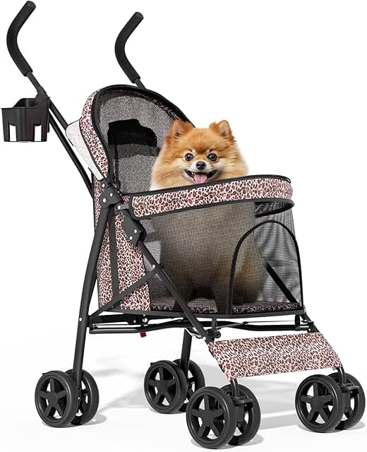 Pet Stroller with 4 Wheels, Easy Fold, Mesh, Storage