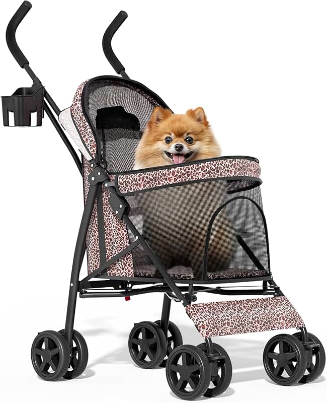Pet Stroller with 4 Wheels, Easy Fold, Mesh, Storage