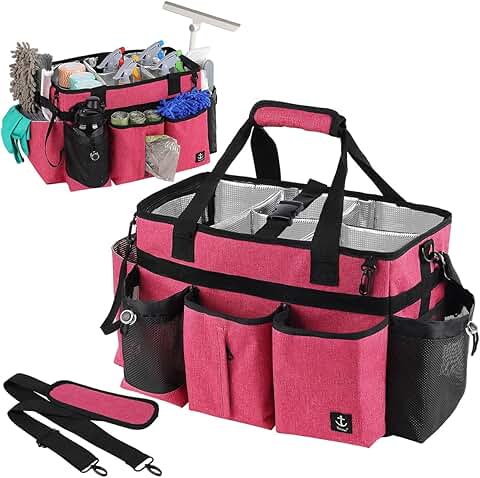 Large Cleaning Caddy Bag with Support Board and Adjustable Strap