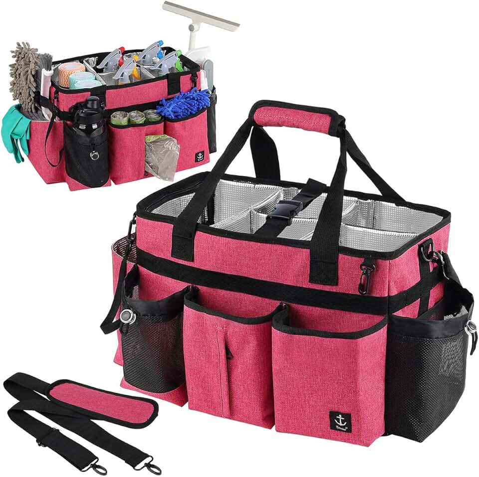 Large Cleaning Caddy Bag with Support Board and Adjustable Strap