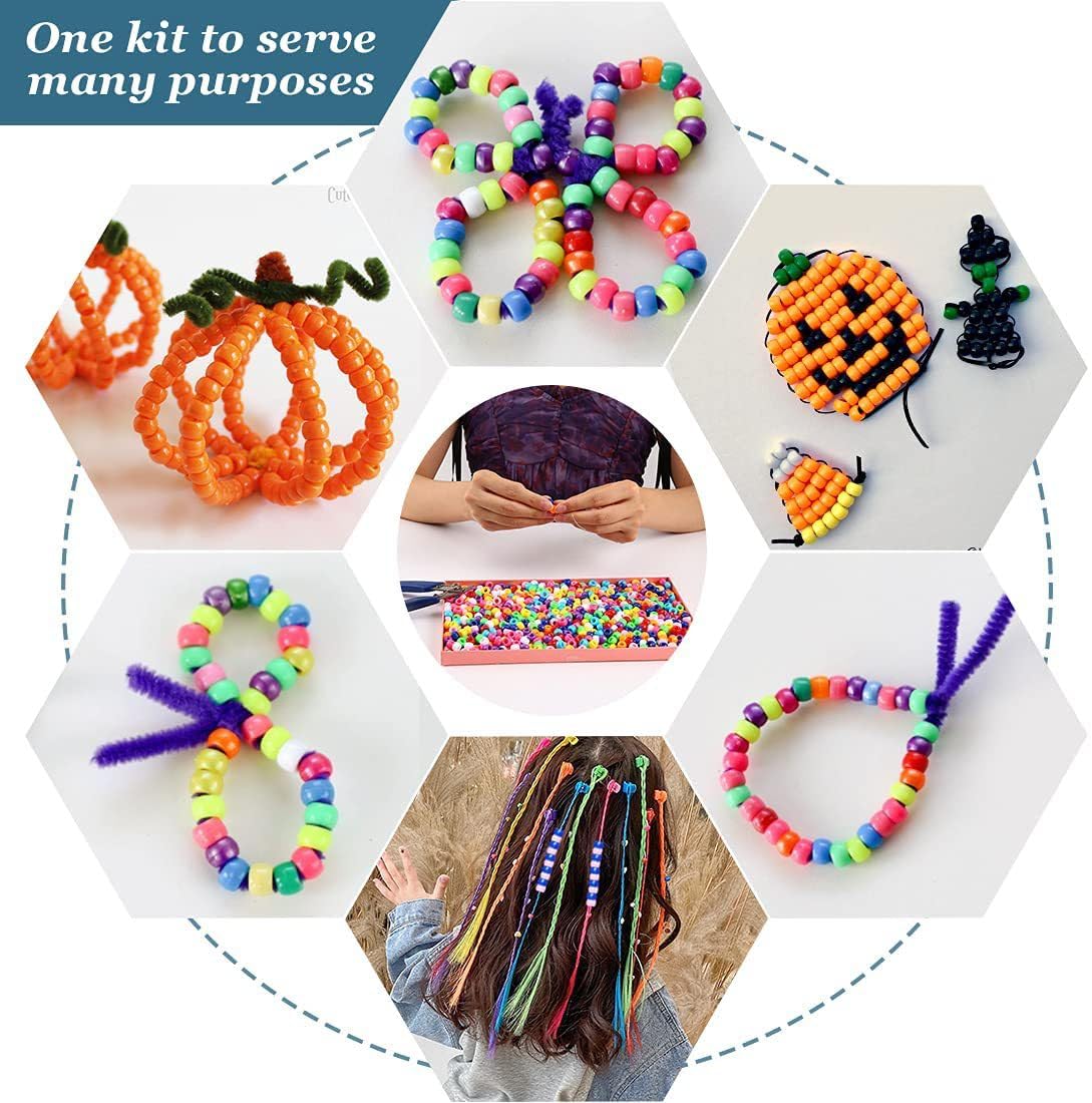 2000+ Multi-Colored Plastic Pony Beads for Jewelry Making
