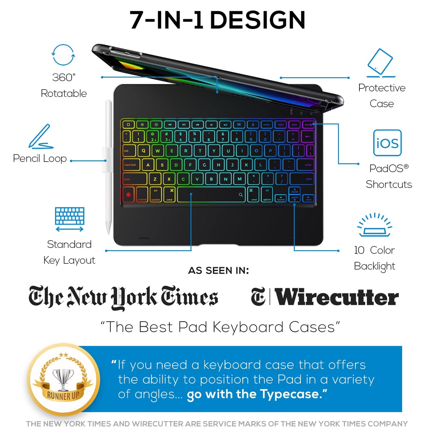 Case with Keyboard for iPad 9th Generation (10.2", 2021) | 360 | 7 Modes | Backlit | 12 Colors | Thin, Light & Protective foriPad 9, 8th & 7th Gen, Air 3, Pro 10.5 with Pencil Holder