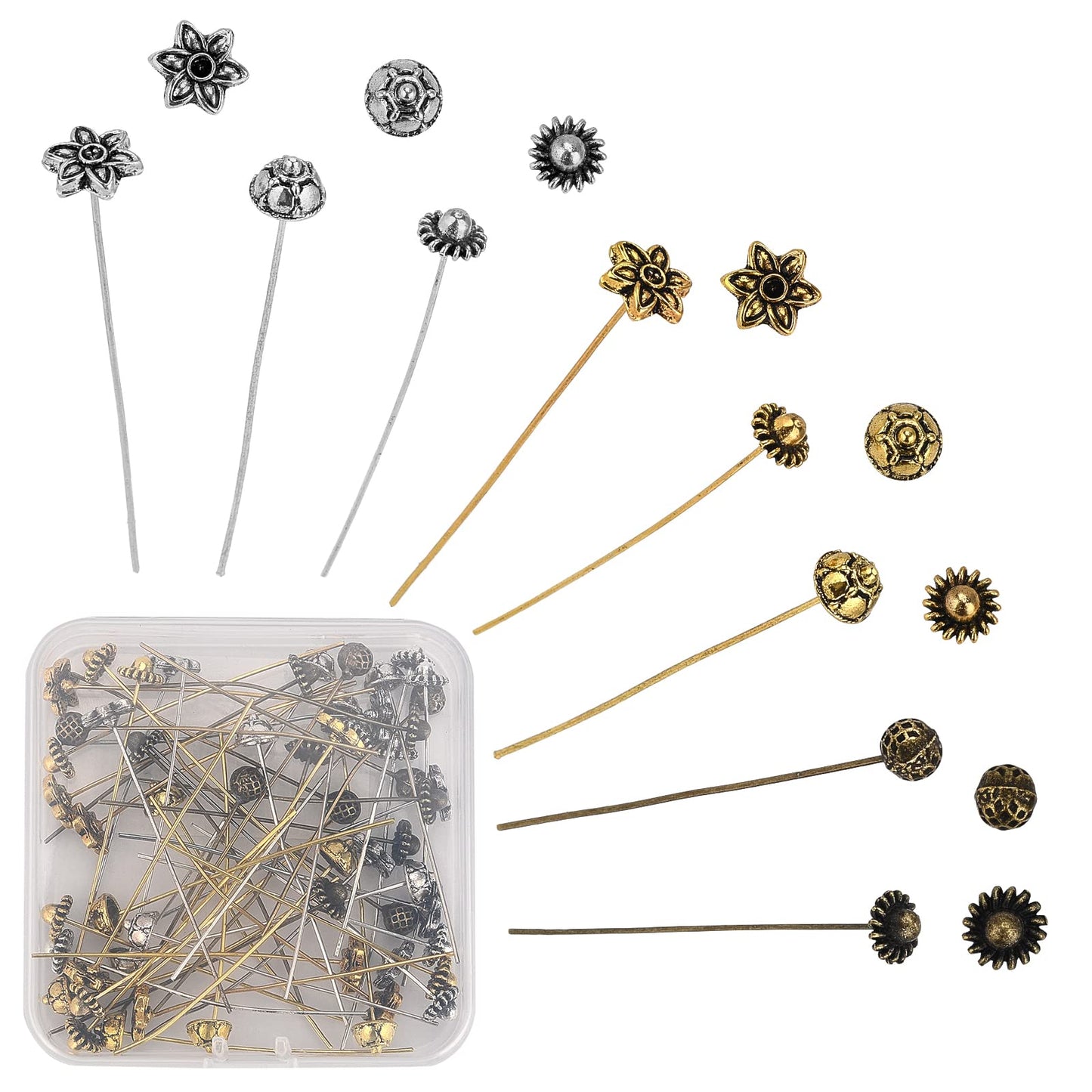 Set of 64 flower head pins for DIY jewelry making