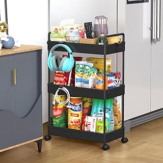 3-Tier Rolling Storage Cart with Lockable Wheels