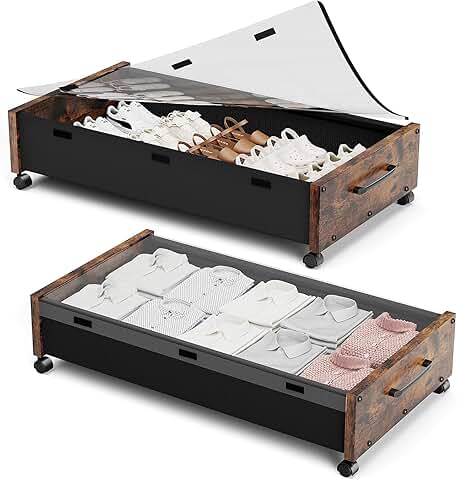Wooden Under Bed Storage Bins with Wheels, 2 Pack