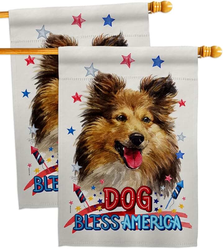Patriotic Shetland Sheepdog House Flag, 2 Pack