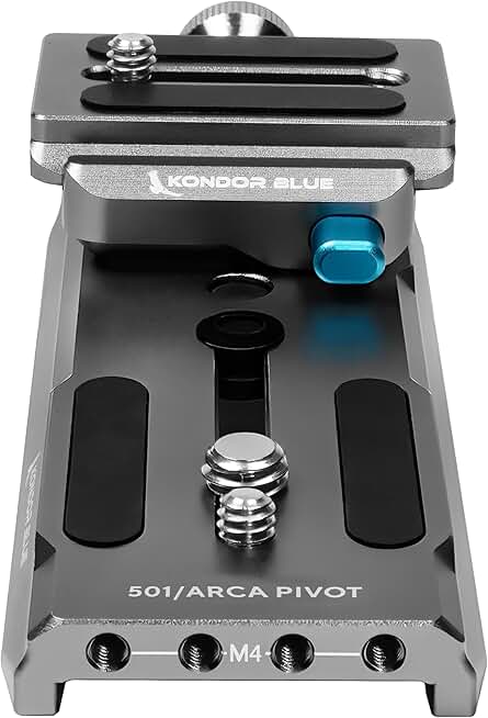 Camera Plate with Pivot, Safety Features, and Mounting Holes