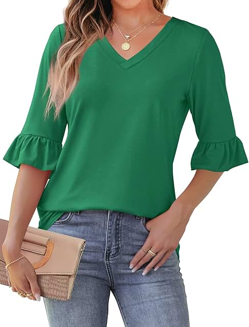 Women's 3/4 Sleeve Dressy Casual Tops for Summer and Spring
