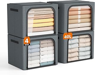 Set of four foldable fabric storage bins with lids